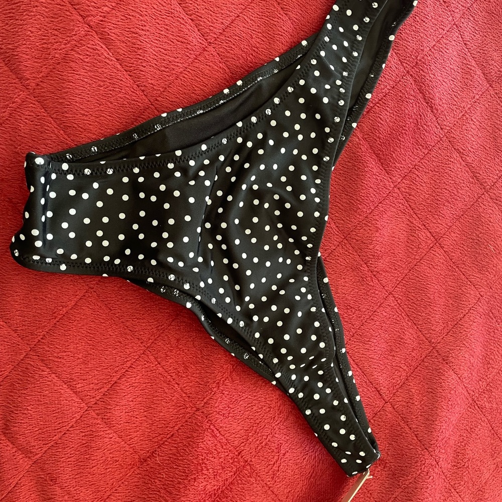 NWT Cheeky bikini bottom, black with white polka dots.